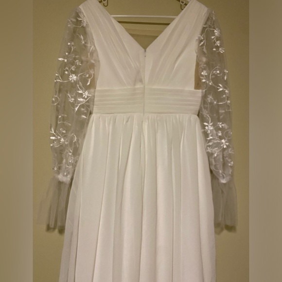 Boho Long Sleeve Wedding Dress Lace Appliqués Size 6 - Picture 12 of 12